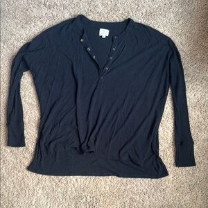 Aerie- Black Long Sleeve Henley Top- S